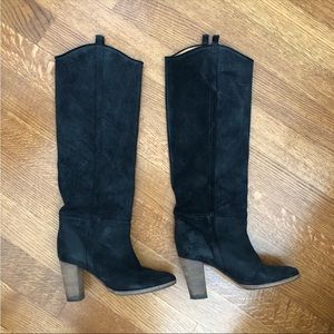 Isabel Marant Knee High Leather Suede Black Heel Boots